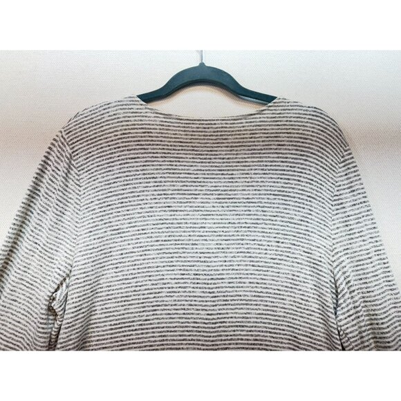 Chicos Womens Knitted Sweater Size 2 Gray Striped Pullover Lace Up Long Sleeves - Picture 13 of 14